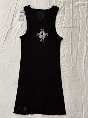 Authentic Chrome Hearts Black Ribbed Hairy Cross Tank Top S/Small
